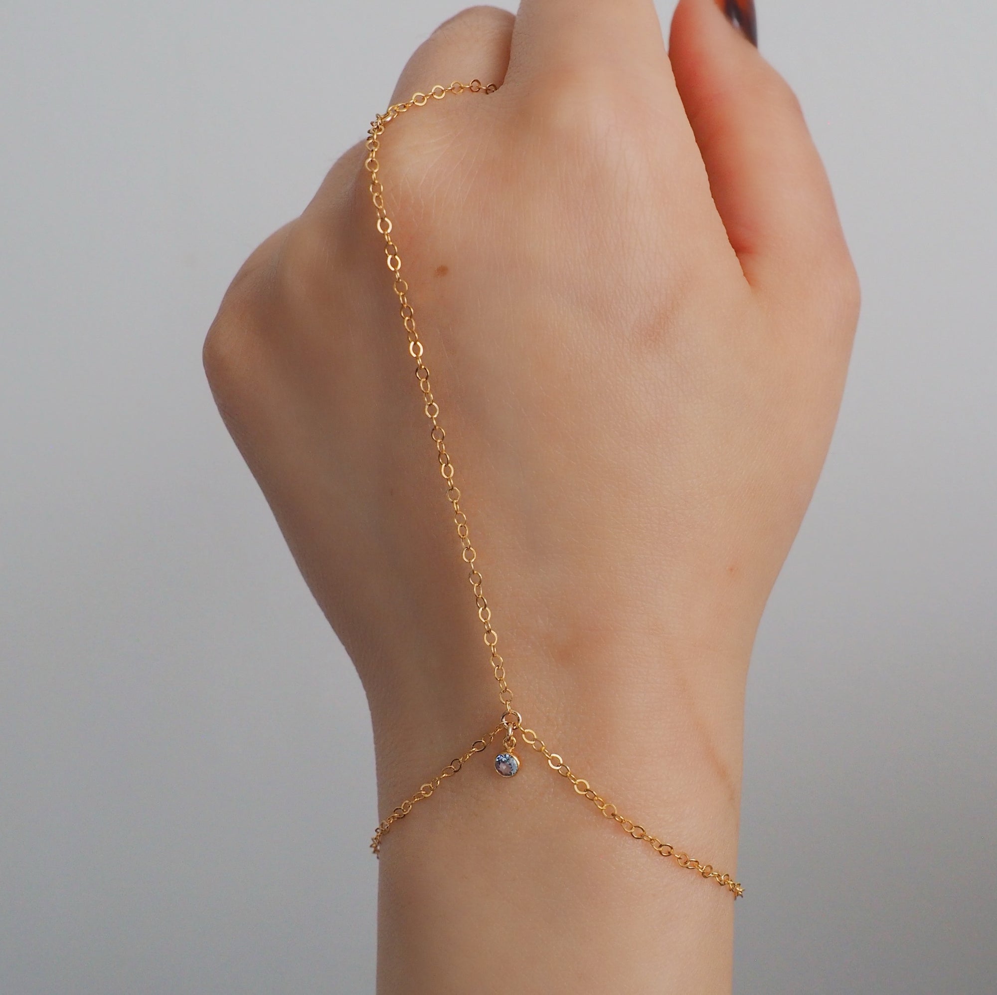 14k Gold Filled Tiny BLUE TOPAZ Classic Dainty Hand Chain