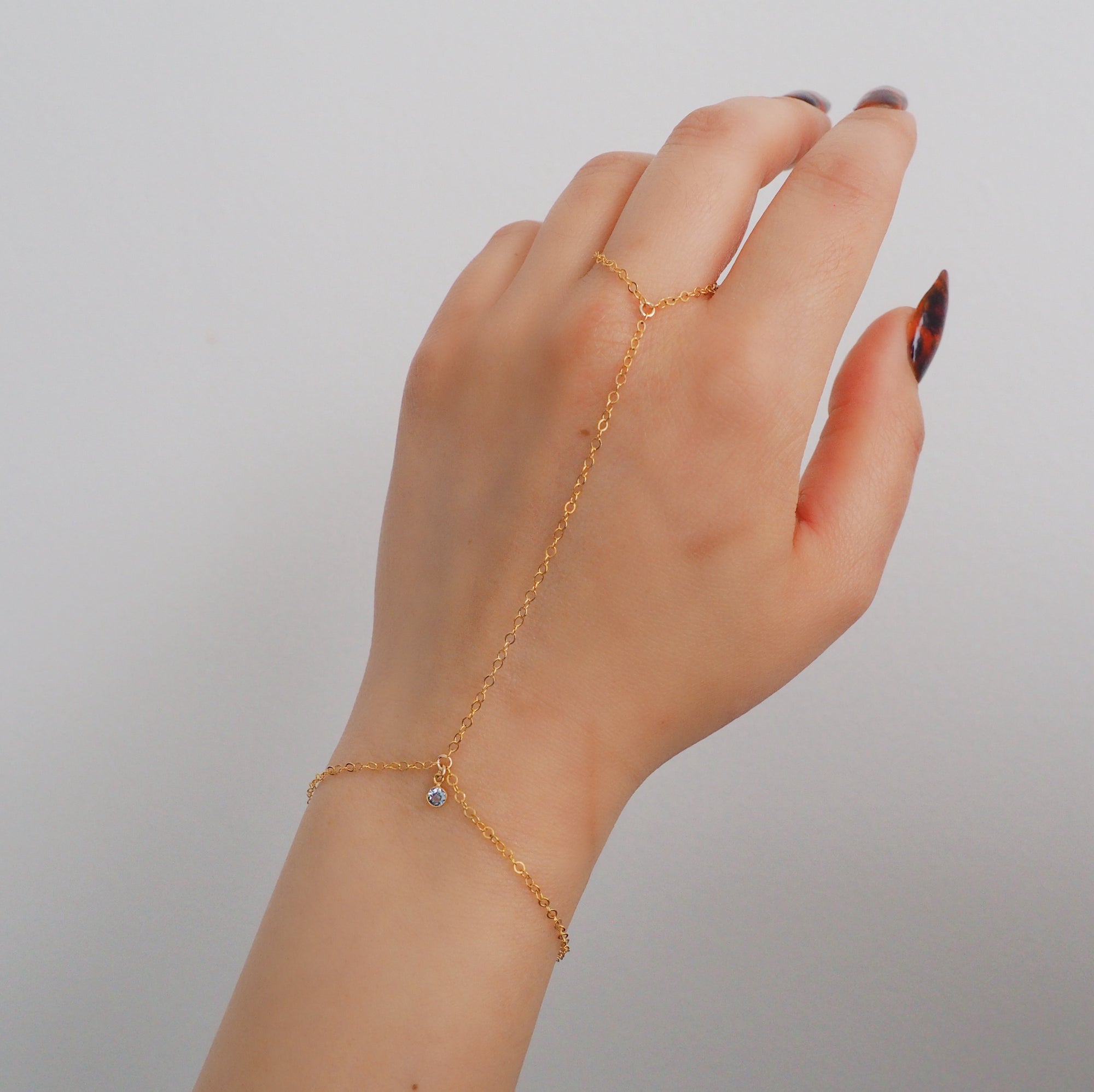 14k Gold Filled Tiny BLUE TOPAZ Classic Dainty Hand Chain