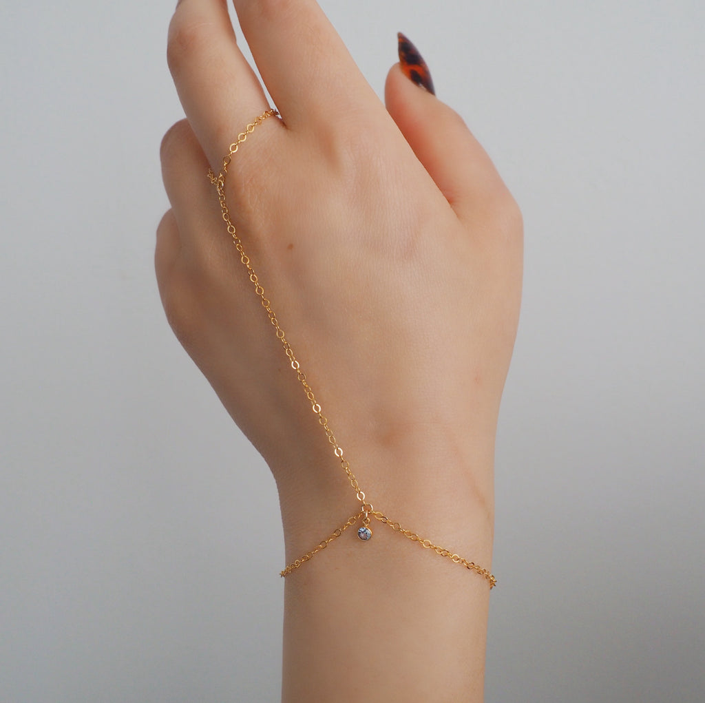 14k Gold Filled Tiny BLUE TOPAZ Classic Dainty Hand Chain