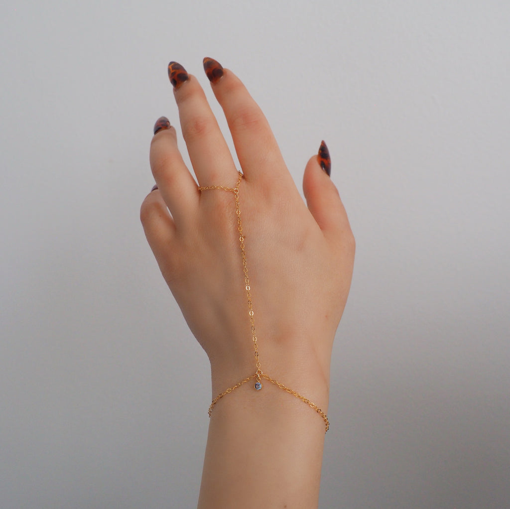 14k Gold Filled Tiny BLUE TOPAZ Classic Dainty Hand Chain