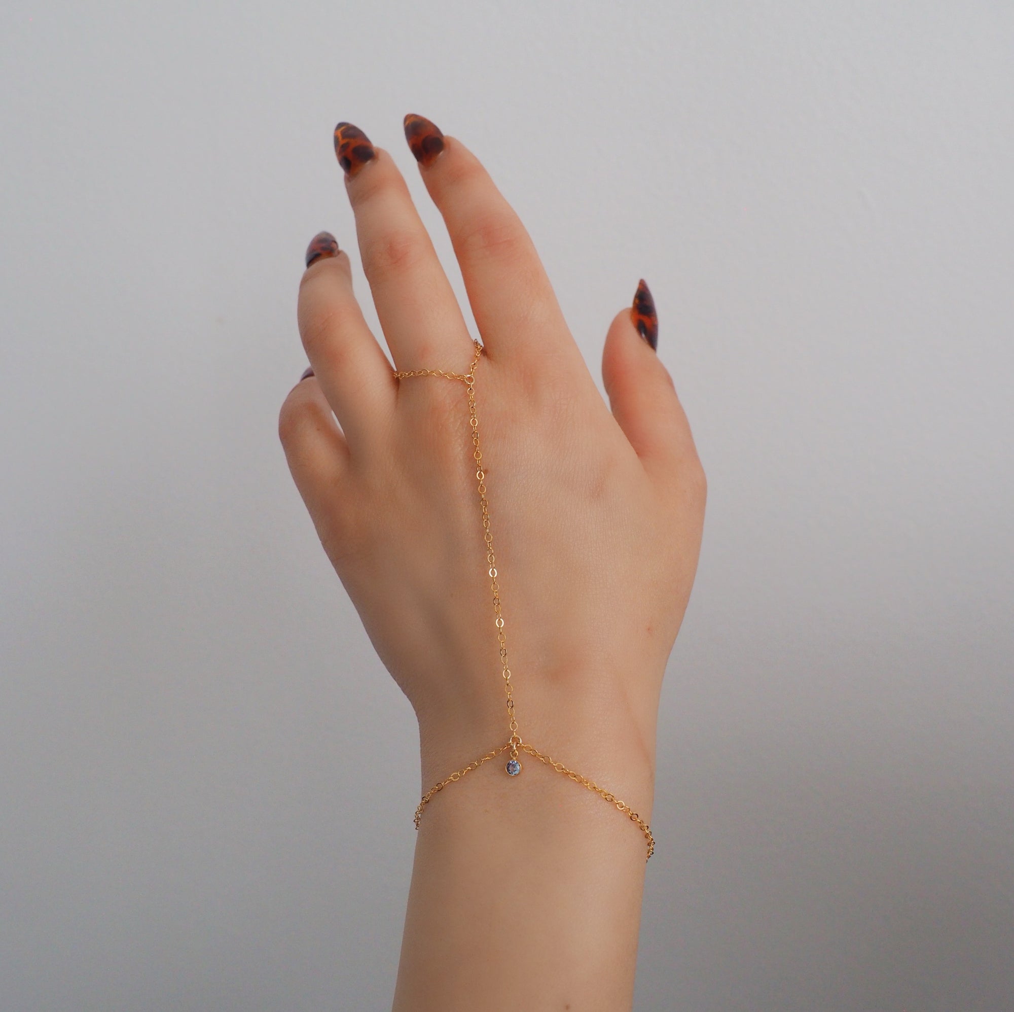 14k Gold Filled Tiny BLUE TOPAZ Classic Dainty Hand Chain