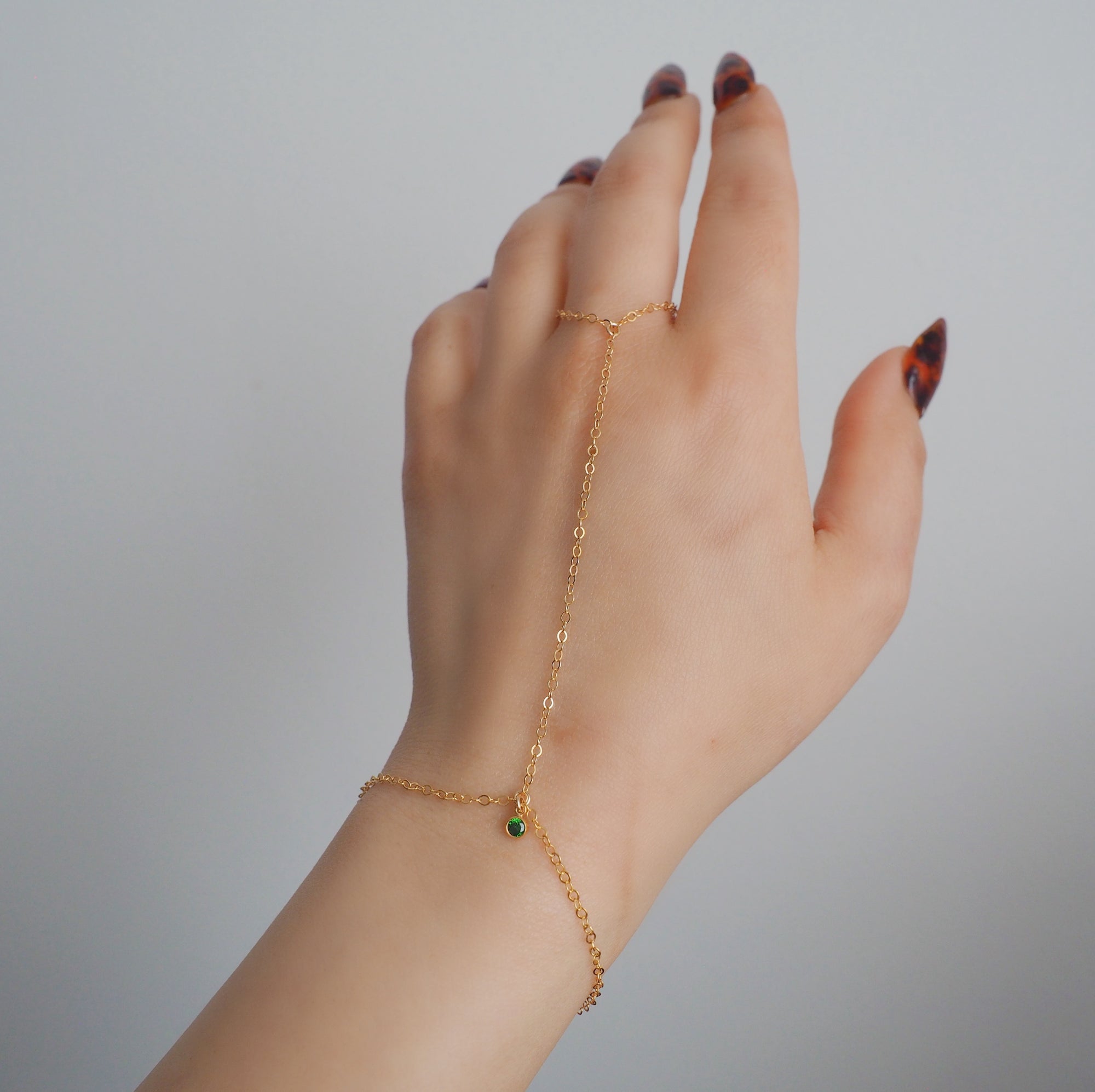 14k Gold Filled Tiny EMERALD Dainty Classic Hand Chain