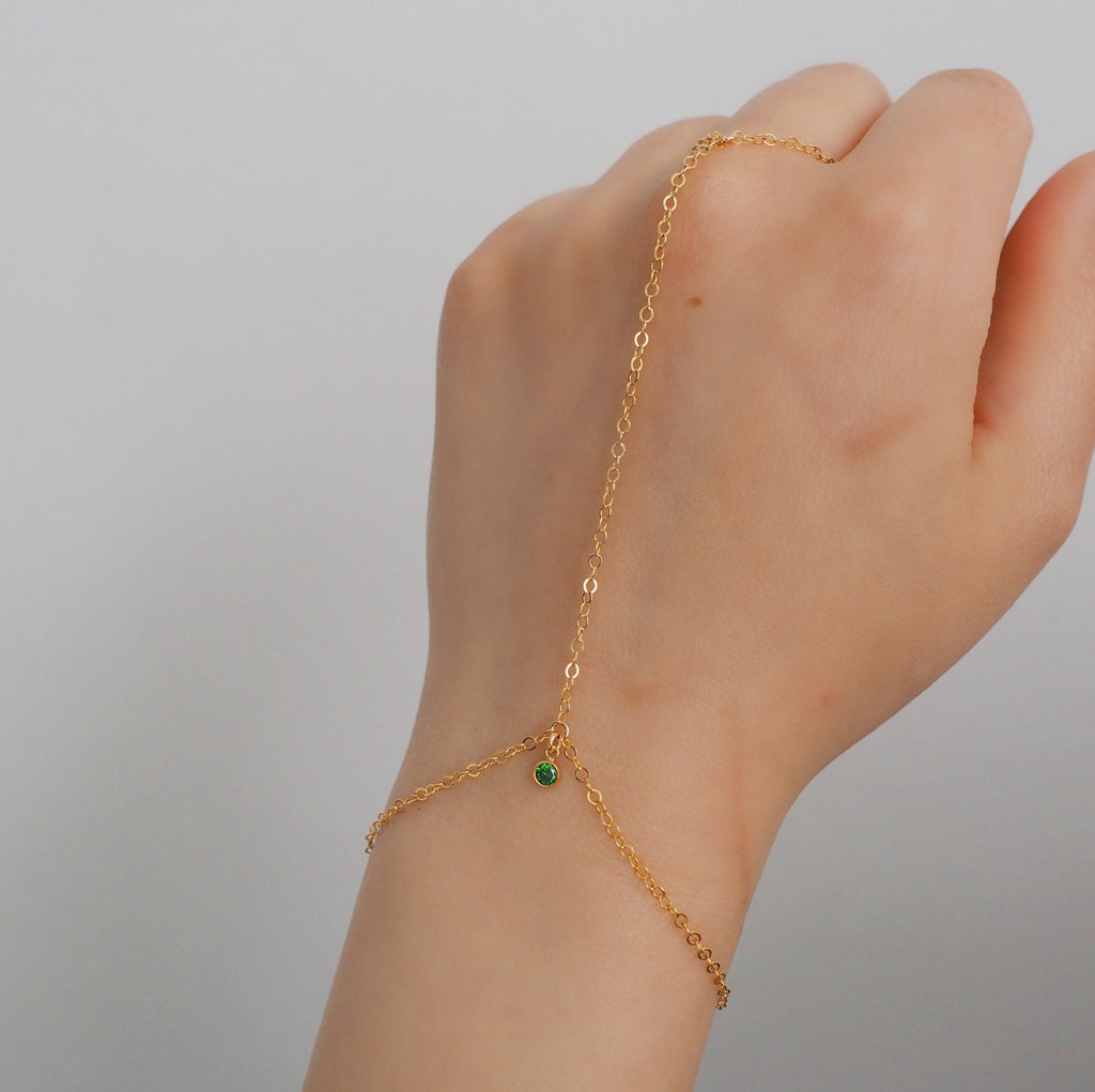 14k Gold Filled Tiny EMERALD Dainty Classic Hand Chain