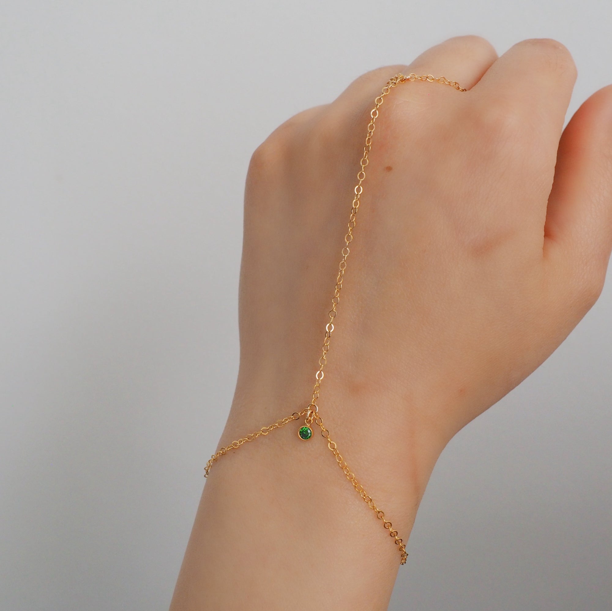 14k Gold Filled Tiny EMERALD Dainty Classic Hand Chain