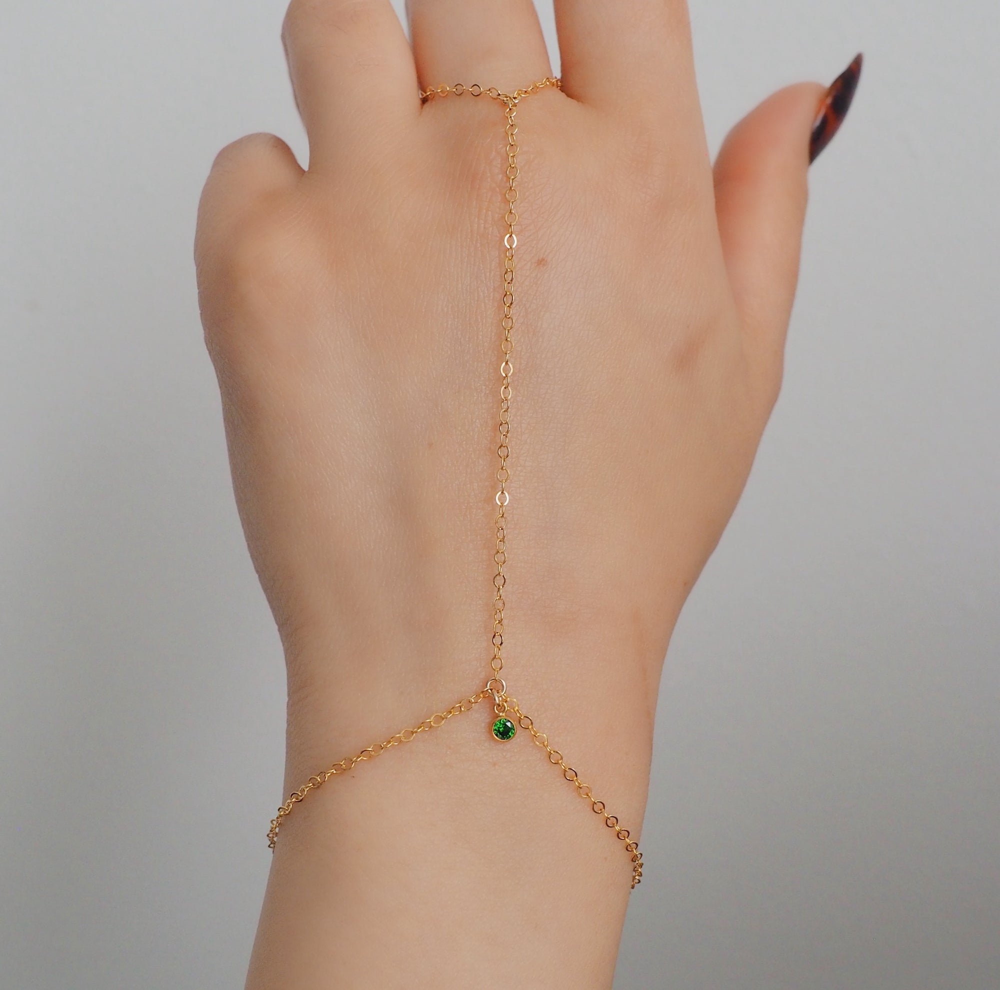 14k Gold Filled Tiny EMERALD Dainty Classic Hand Chain