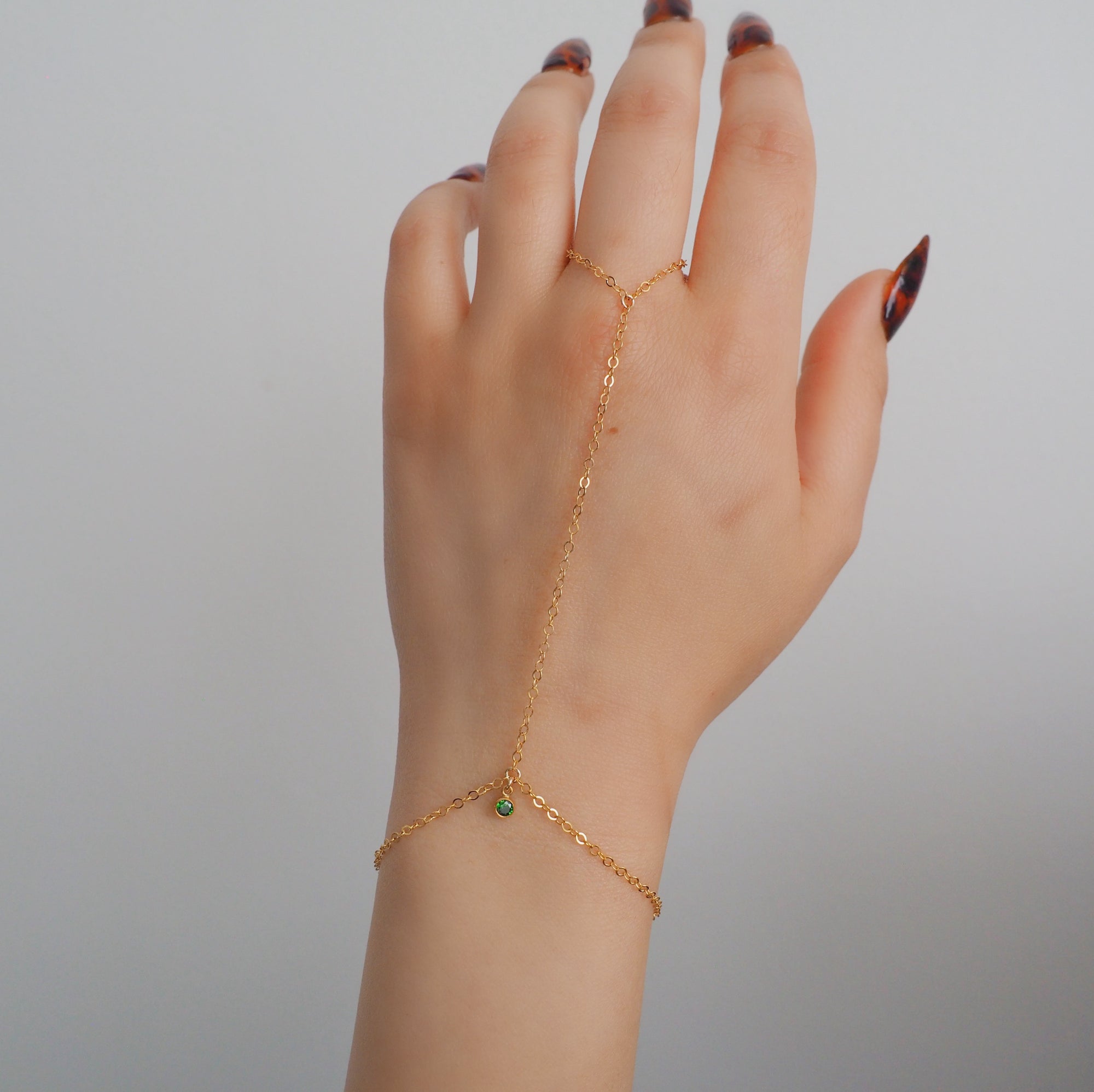 14k Gold Filled Tiny EMERALD Dainty Classic Hand Chain