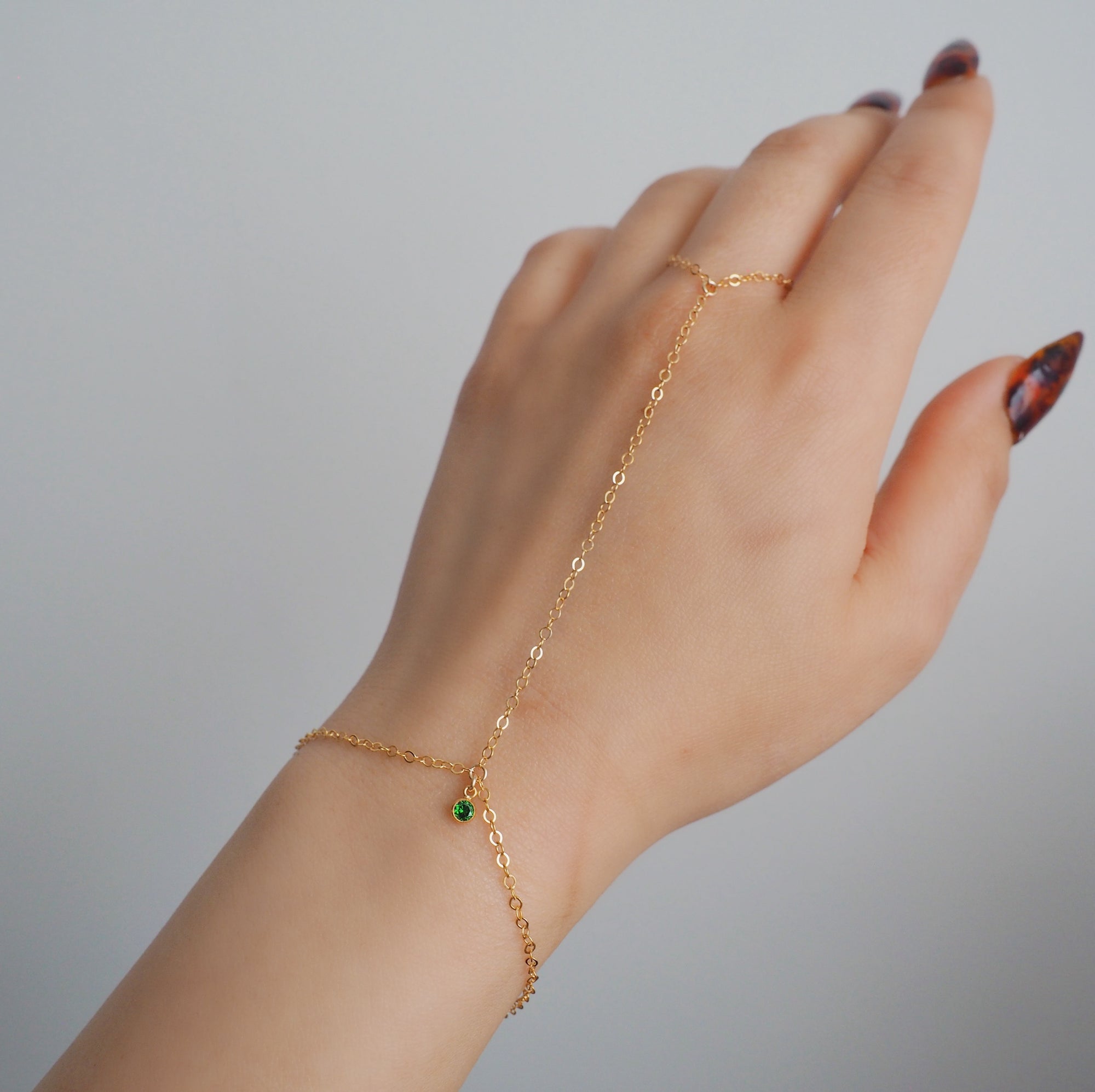 14k Gold Filled Tiny EMERALD Dainty Classic Hand Chain