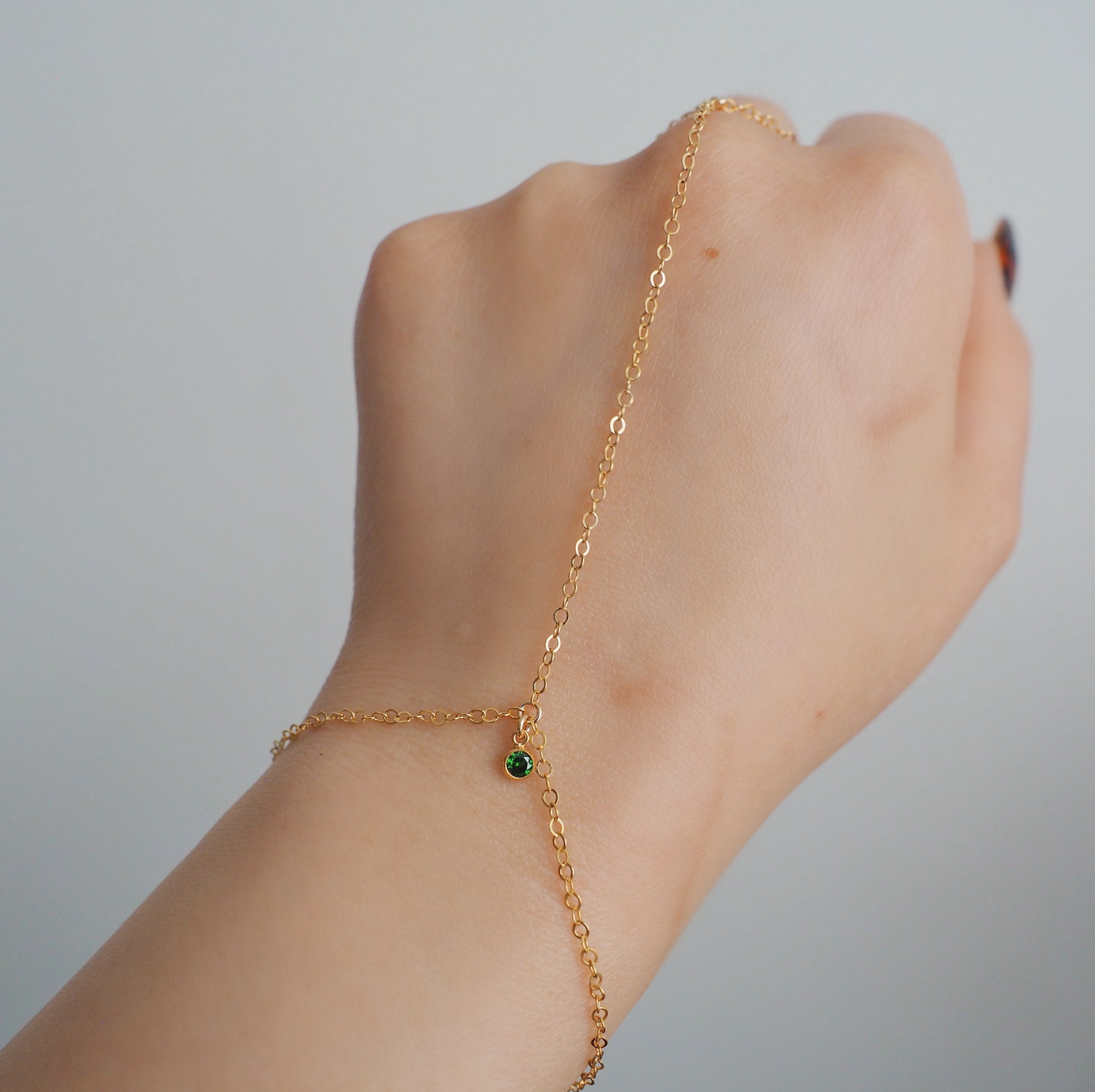 14k Gold Filled Tiny EMERALD Dainty Classic Hand Chain