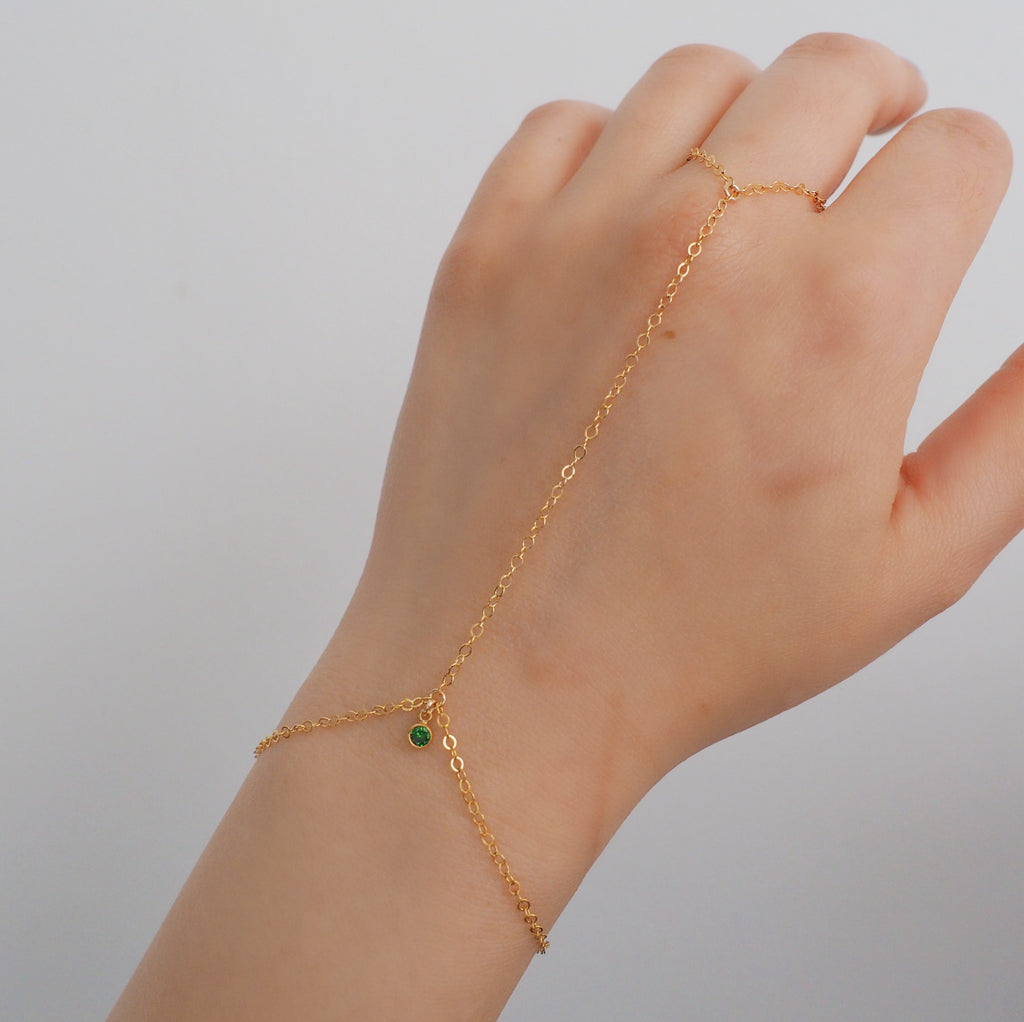 14k Gold Filled Tiny EMERALD Dainty Classic Hand Chain