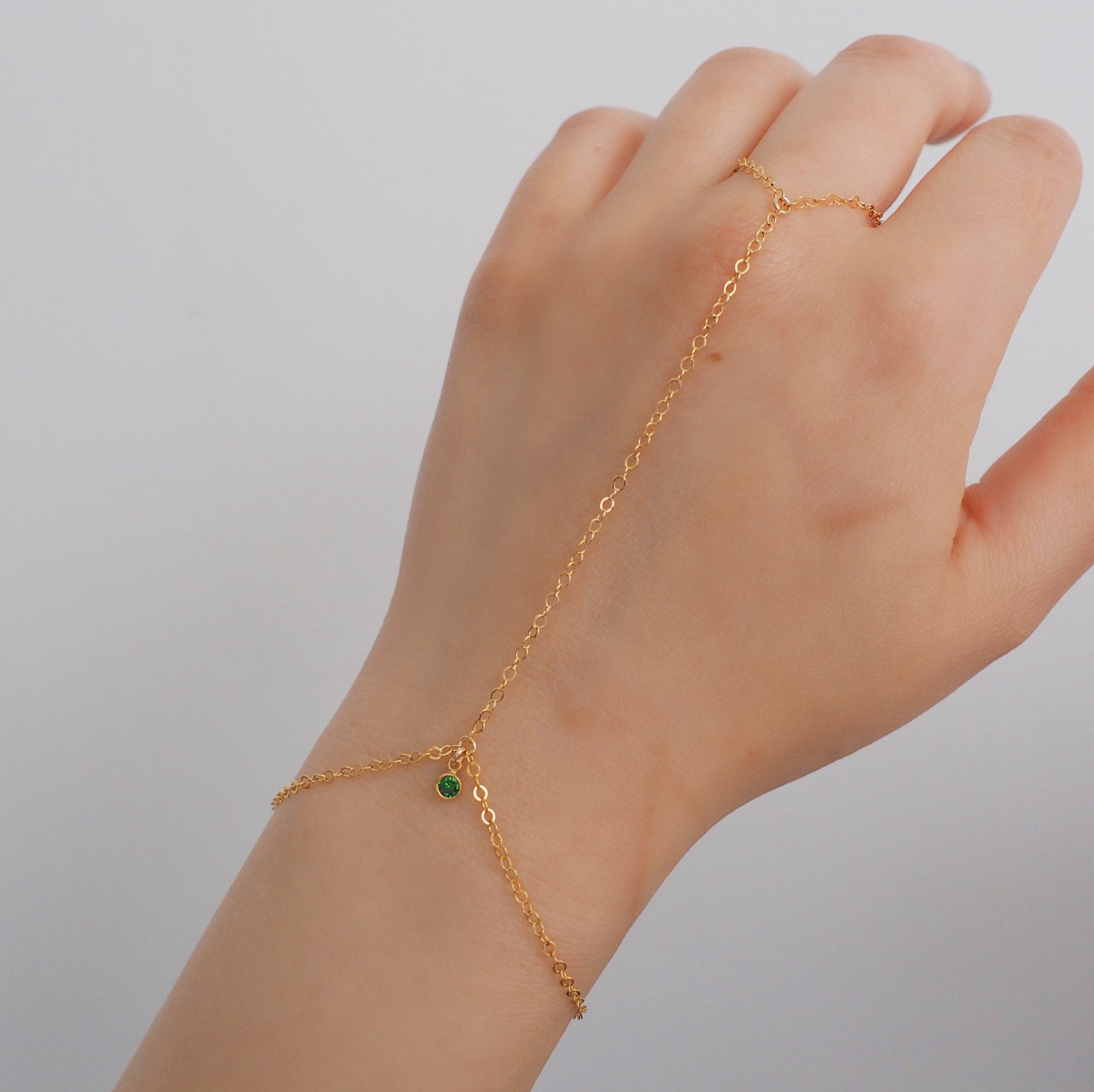 14k Gold Filled Tiny EMERALD Dainty Classic Hand Chain