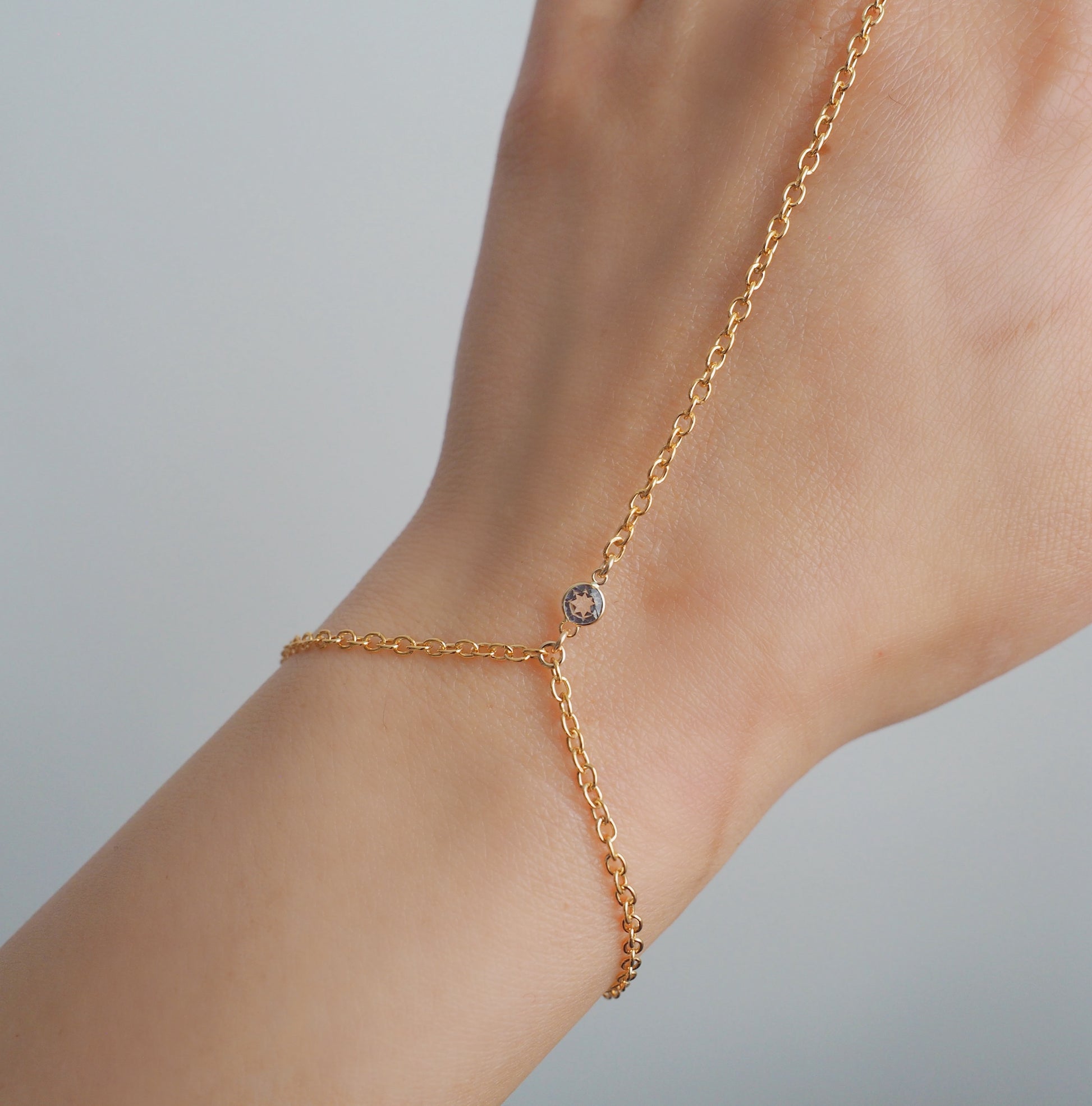 14k Gold Filled & 14k SOLID GOLD White Topaz Dainty Hand Chain | VERSION 2.0