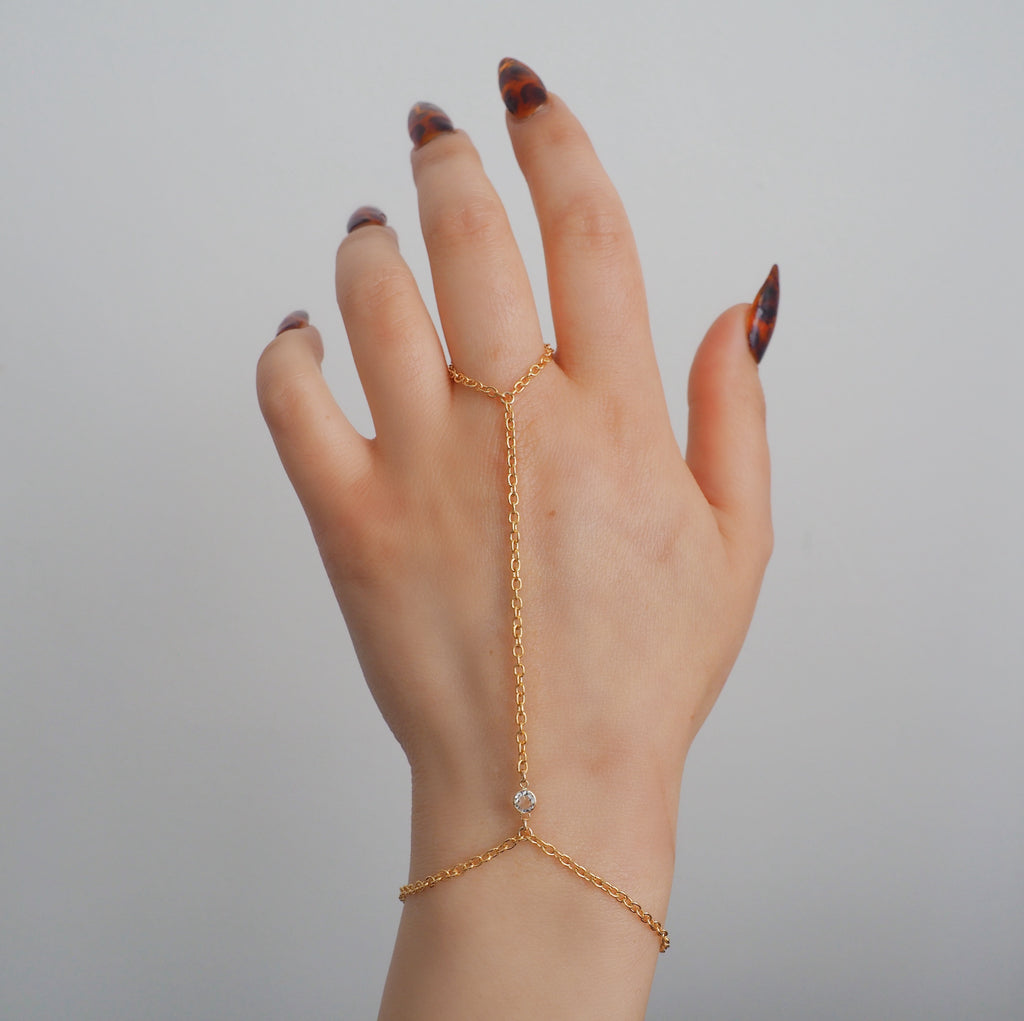 14k Gold Filled & 14k SOLID GOLD White Topaz Dainty Hand Chain | VERSION 2.0