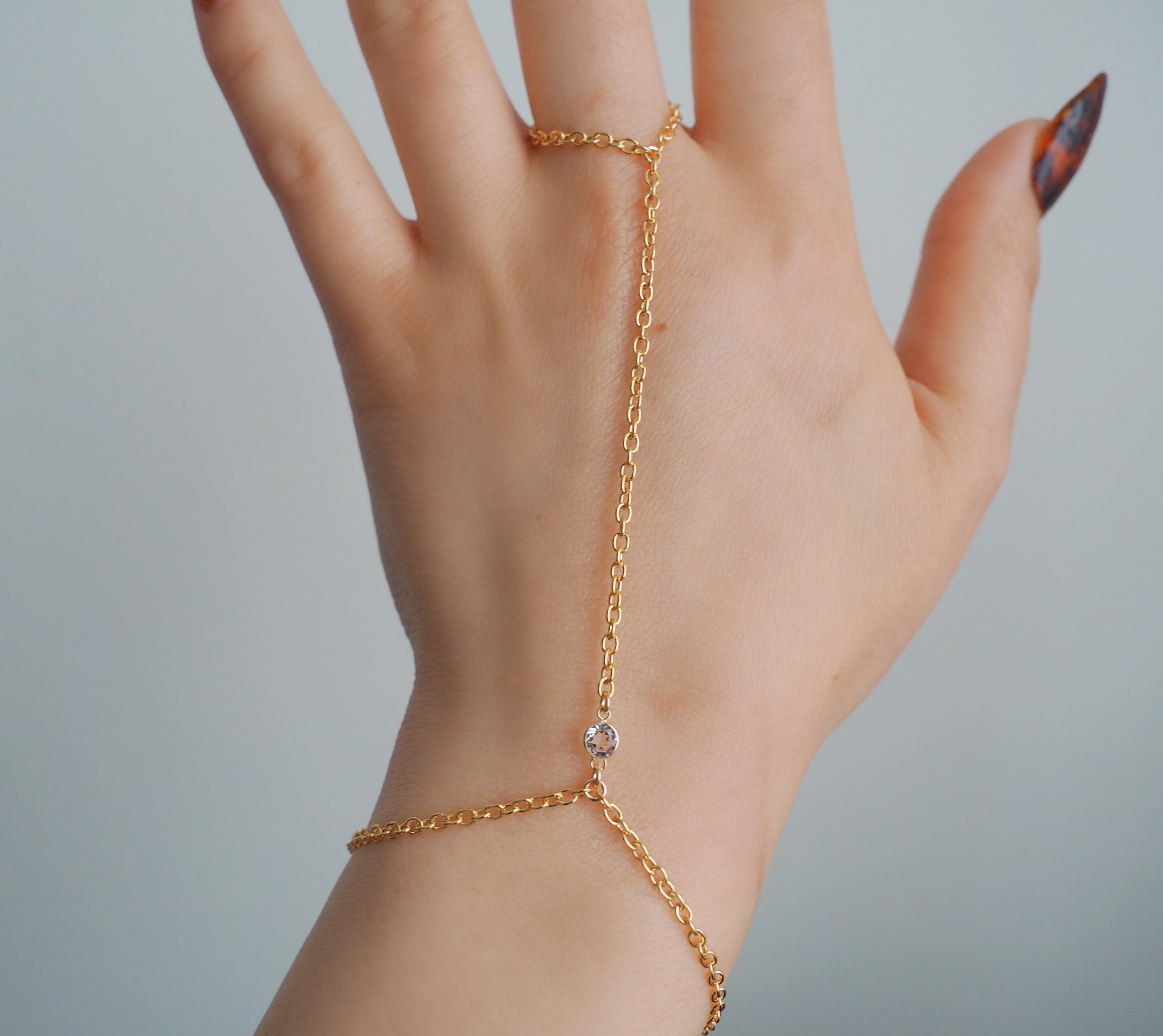 14k Gold Filled & 14k SOLID GOLD White Topaz Dainty Hand Chain | VERSION 2.0