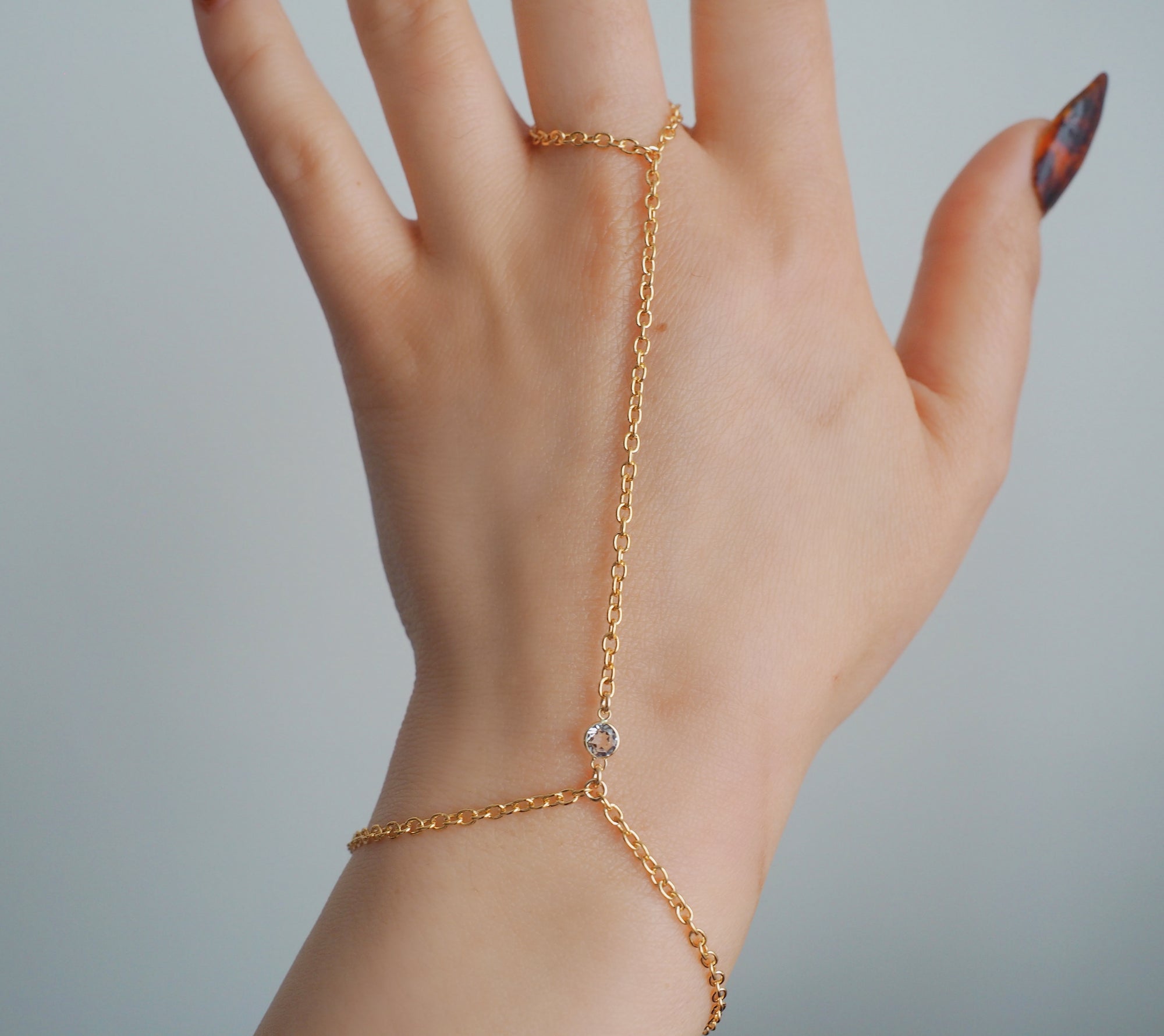 14k Gold Filled & 14k SOLID GOLD White Topaz Dainty Hand Chain | VERSION 2.0