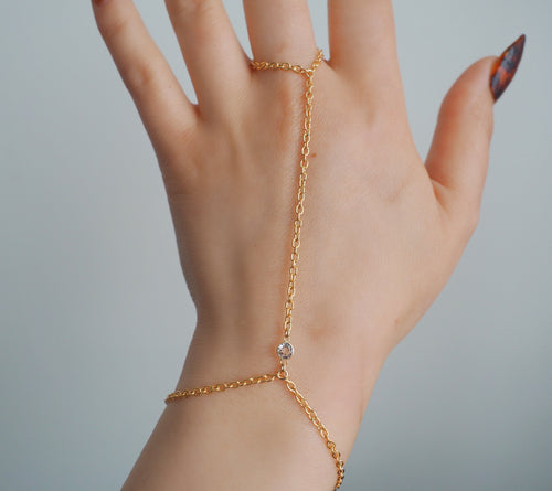 14k Gold Filled & 14k SOLID GOLD White Topaz Dainty Hand Chain | VERSION 2.0