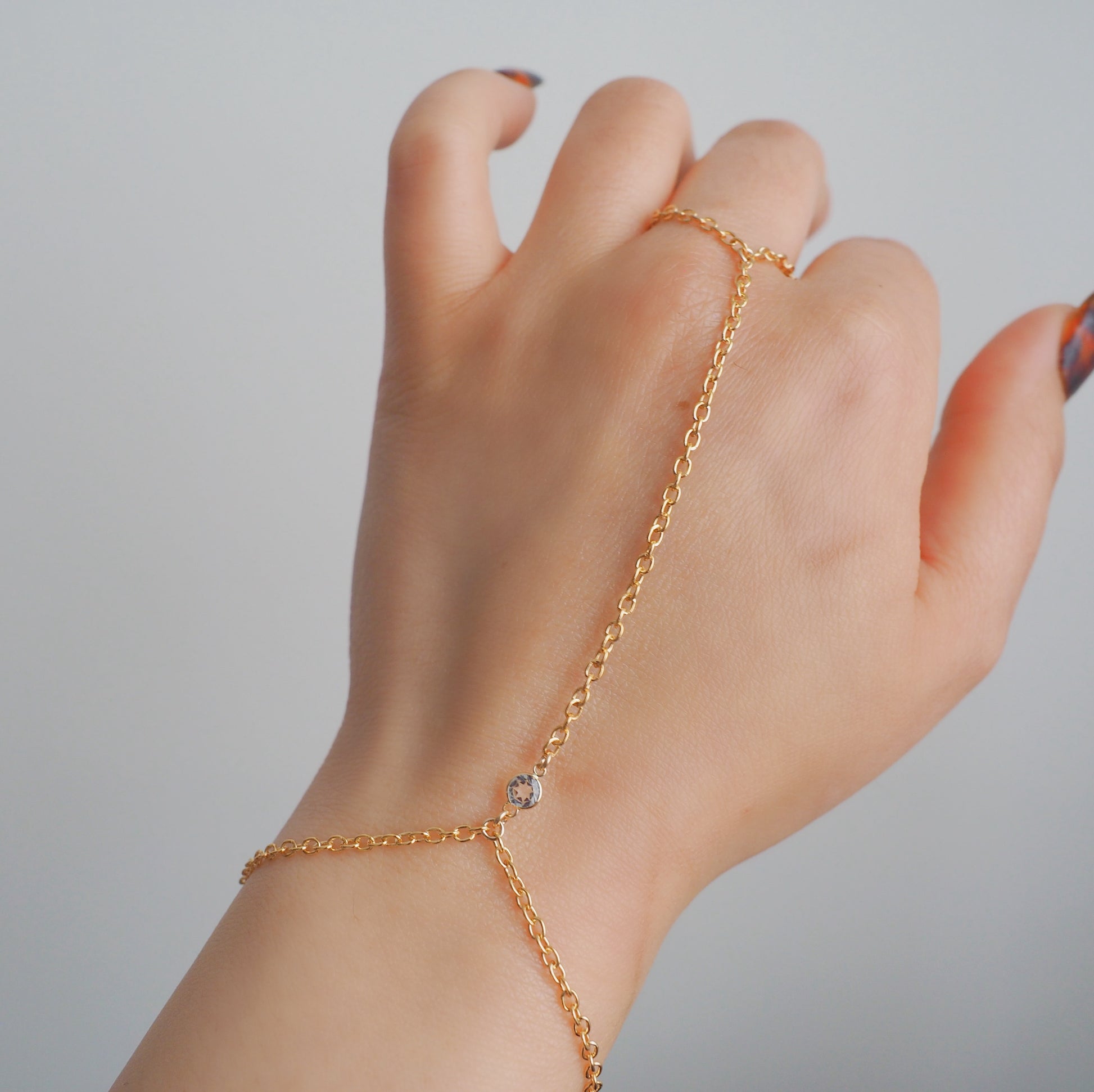 14k Gold Filled & 14k SOLID GOLD White Topaz Dainty Hand Chain | VERSION 2.0