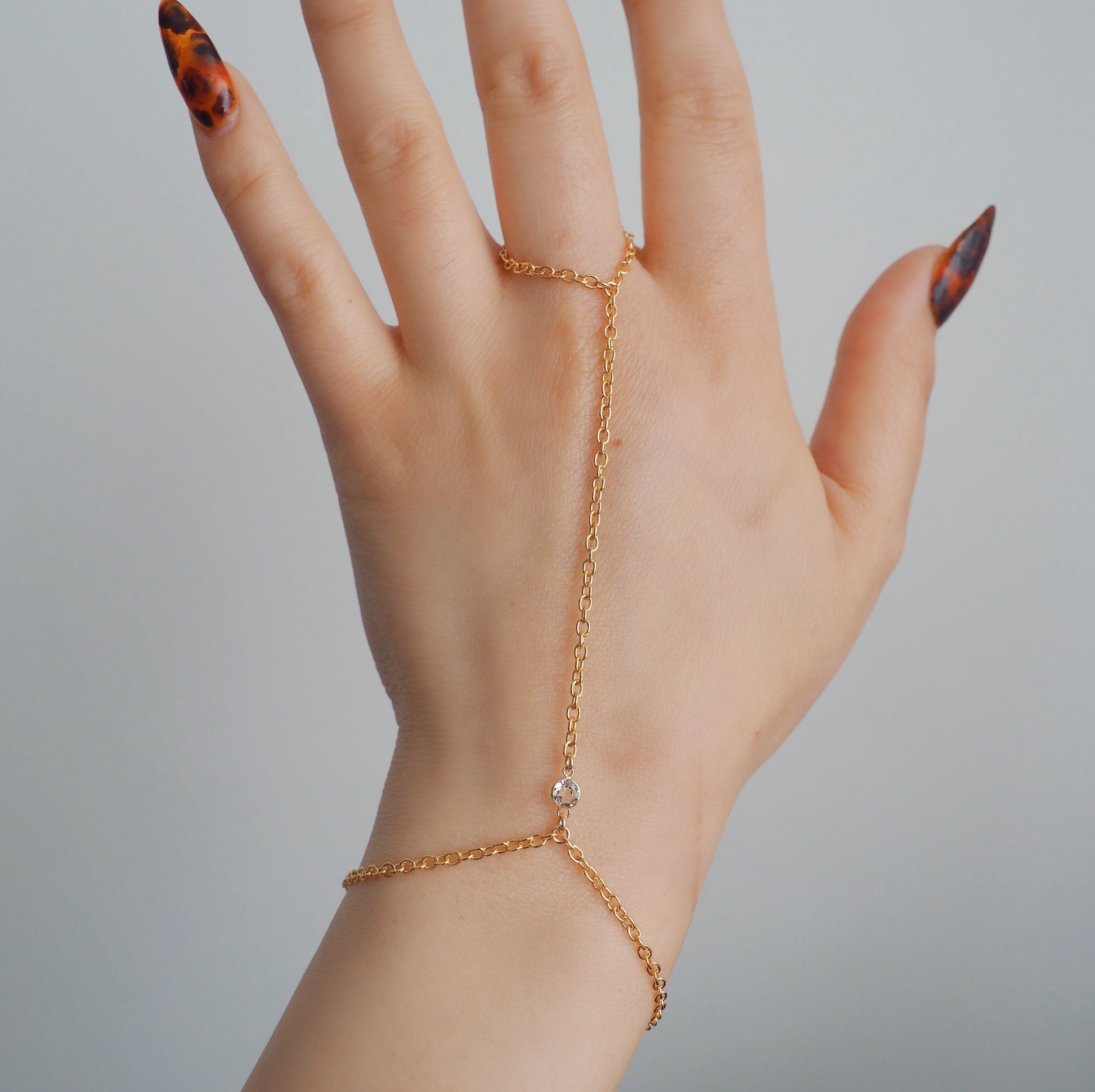 14k Gold Filled & 14k SOLID GOLD White Topaz Dainty Hand Chain | VERSION 2.0