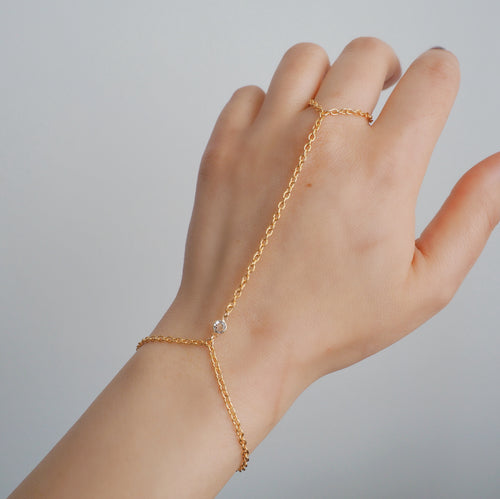 14k Gold Filled & 14k SOLID GOLD White Topaz Dainty Hand Chain | VERSION 2.0