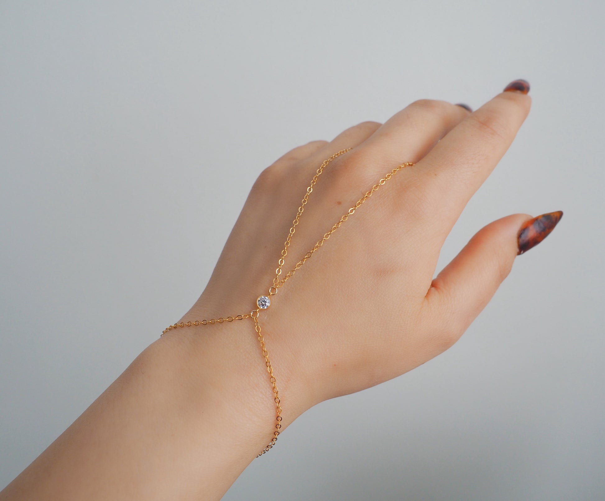 14k Gold Filled CZ Diamond Loop Dainty Hand Chain
