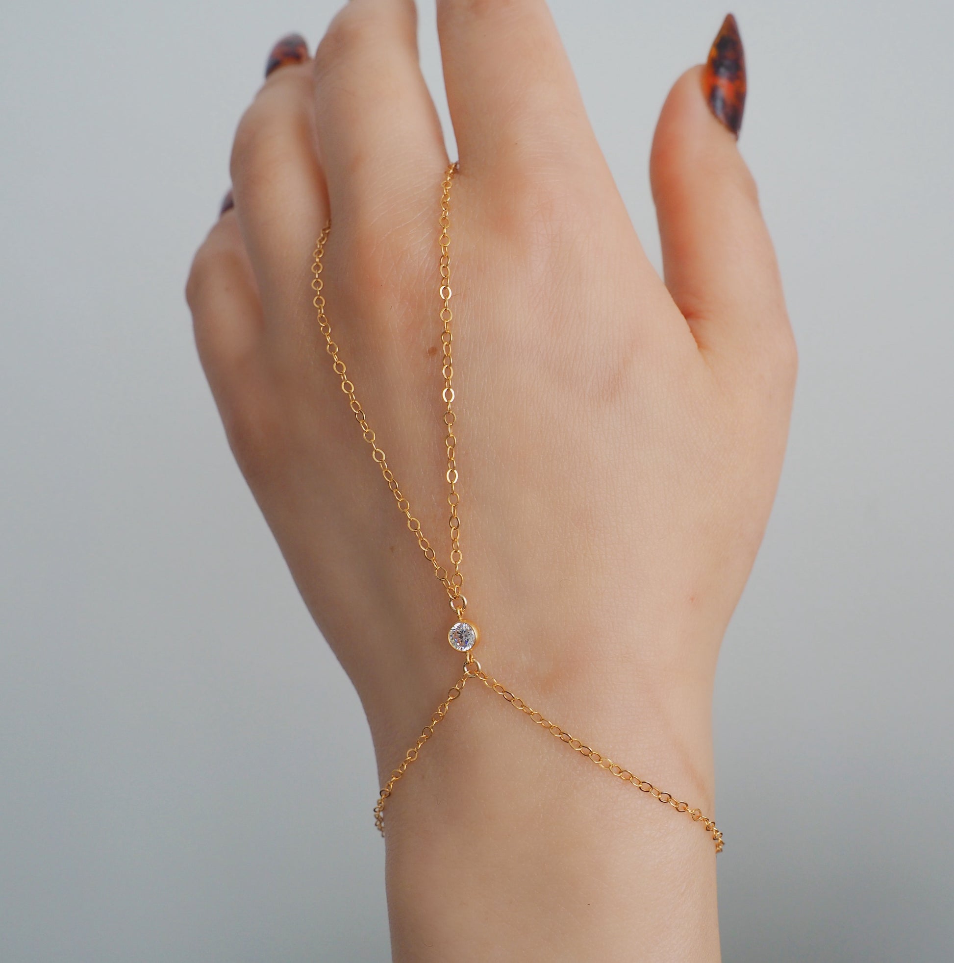 14k Gold Filled CZ Diamond Loop Dainty Hand Chain