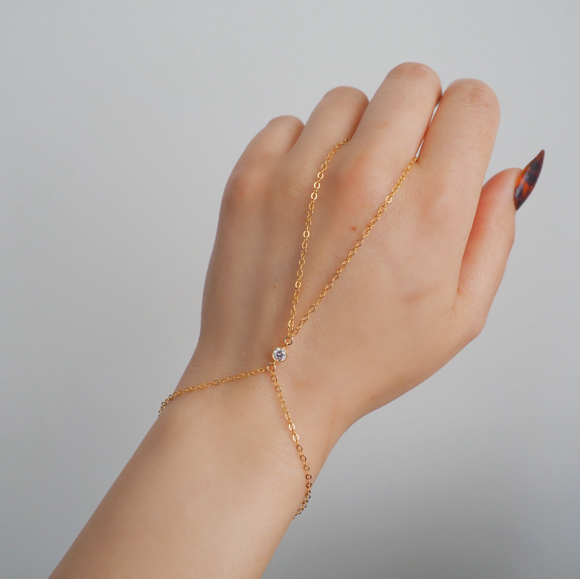 14k Gold Filled CZ Diamond Loop Dainty Hand Chain
