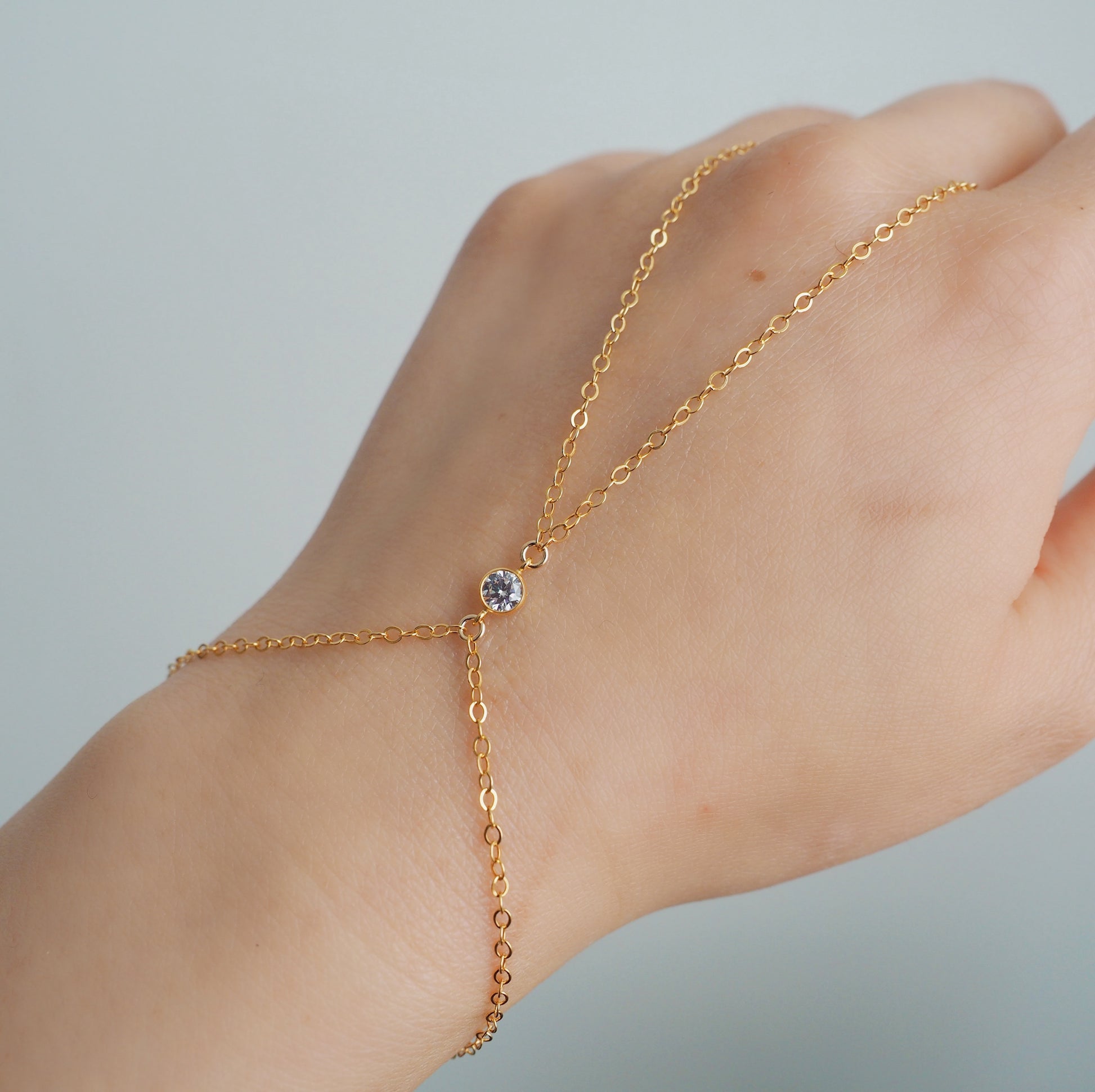 14k Gold Filled CZ Diamond Loop Dainty Hand Chain