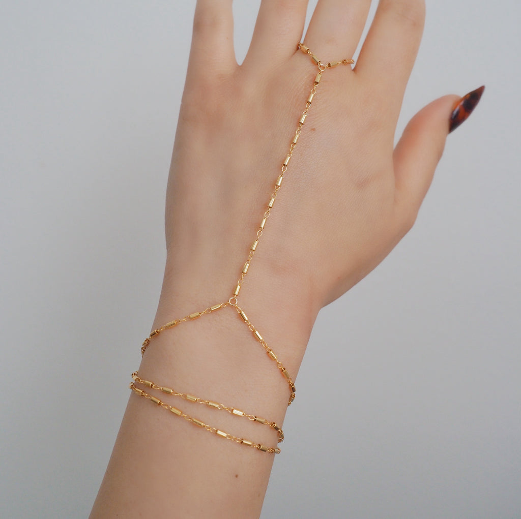 14k Gold Filled Bohemian Wrap Hand Piece Bracelet