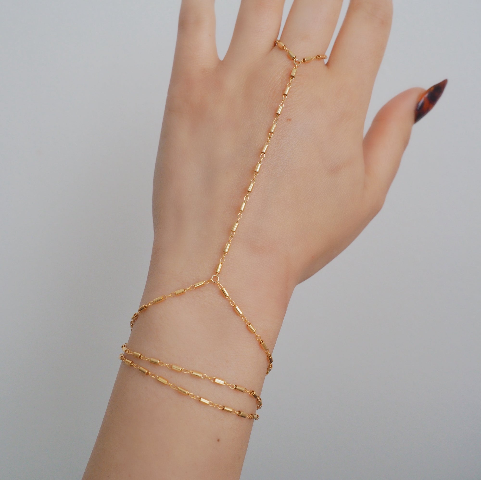 14k Gold Filled Bohemian Wrap Hand Piece Bracelet