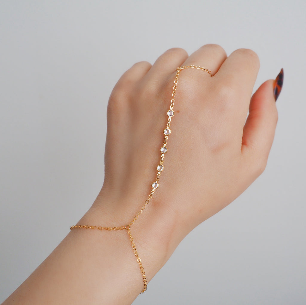 14k Gold Filled Five Swarovski Diamond Dainty Hand Piece