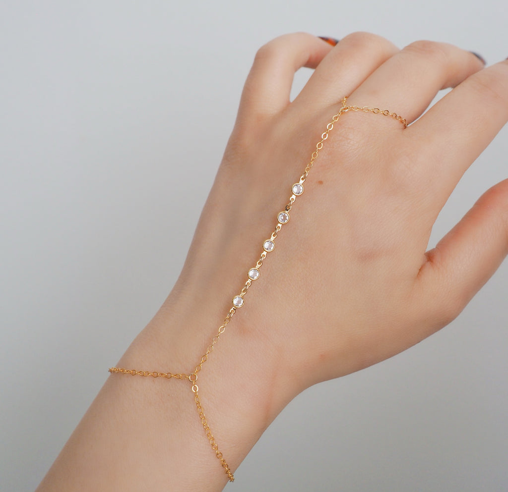 14k Gold Filled Five Swarovski Diamond Dainty Hand Piece