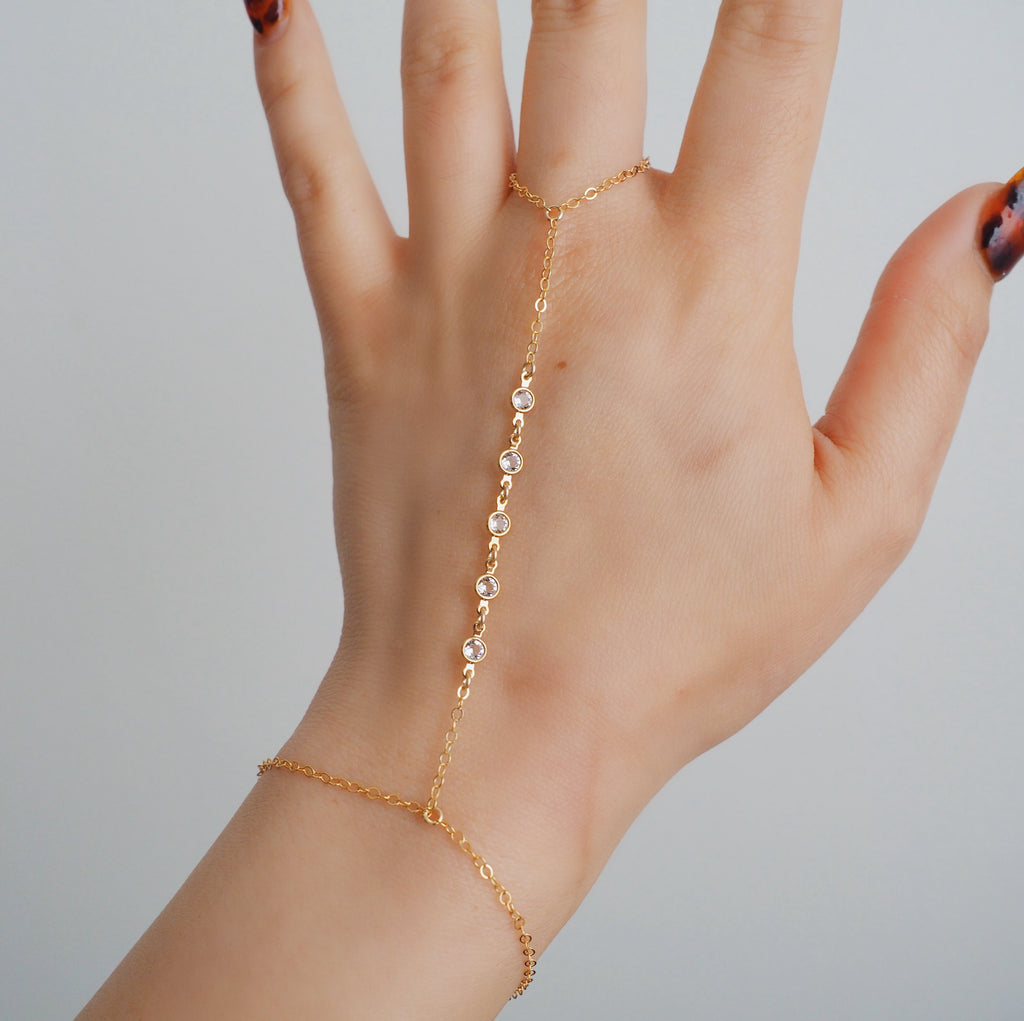 14k Gold Filled Five Swarovski Diamond Dainty Hand Piece