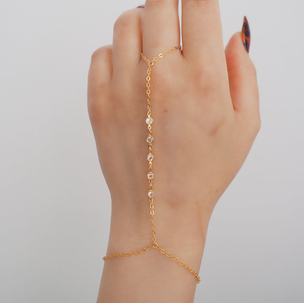 14k Gold Filled Five Swarovski Diamond Dainty Hand Piece