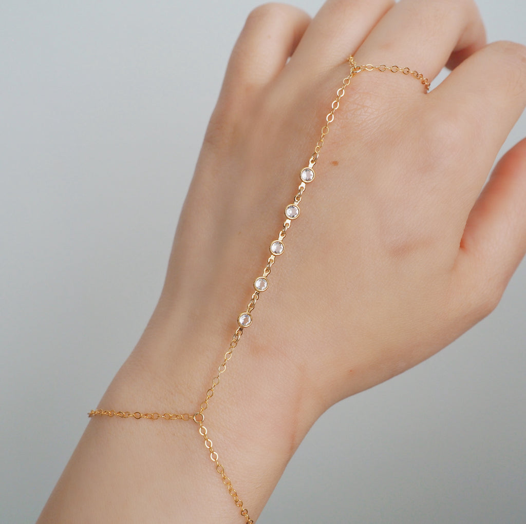 14k Gold Filled Five Swarovski Diamond Dainty Hand Piece