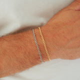 Mens Minimalistic Rhodium Silver Flat Curb Chain Bracelet