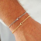 Mens Minimalistic Rhodium Silver Flat Curb Chain Bracelet