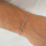 Mens Minimalistic Rhodium Silver Flat Curb Chain Bracelet