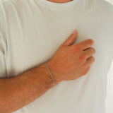 Mens Minimalistic Rhodium Silver Flat Curb Chain Bracelet
