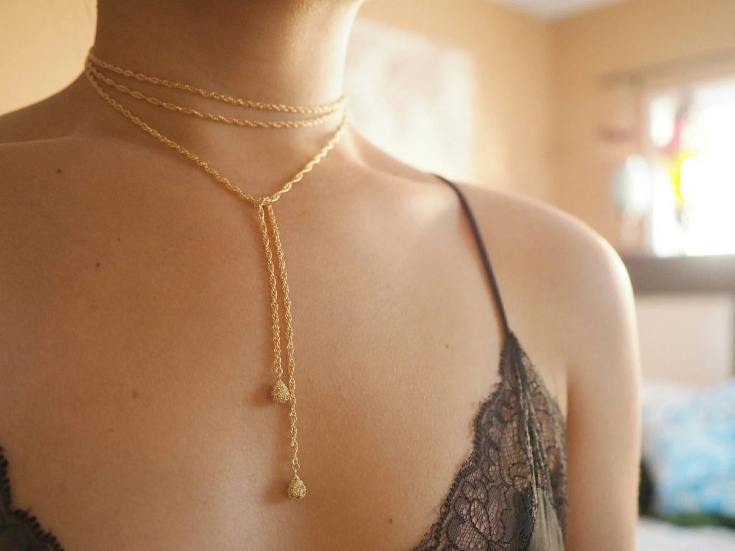 14k Gold Filled Braided Rope Chain Wrap Choker Necklace