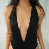 Sterling Silver with 14k Solid White Gold White Topaz & Swarovski Crystals Dainty Line Body Chain