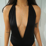 Sterling Silver with 14k Solid White Gold White Topaz & Swarovski Crystals Dainty Choker V Body Chain