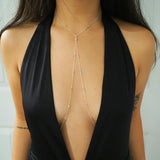 Sterling Silver with 14k Solid White Gold White Topaz & Swarovski Crystals Dainty Choker V Body Chain