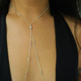 Sterling Silver with 14k Solid White Gold White Topaz & Swarovski Crystals Dainty Choker V Body Chain