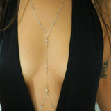Sterling Silver with 14k Solid White Gold White Topaz & Swarovski Crystals Dainty Line Body Chain