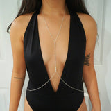 Sterling Silver with 14k Solid White Gold White Topaz & Swarovski Crystals Dainty Line Body Chain