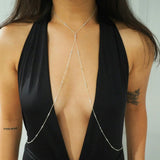 Sterling Silver with 14k Solid White Gold White Topaz & Swarovski Crystals Dainty Choker V Body Chain