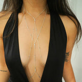 Sterling Silver with 14k Solid White Gold White Topaz & Swarovski Crystals Dainty Choker V Body Chain