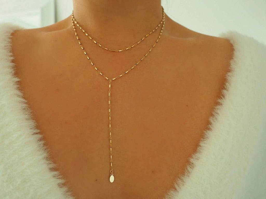14k Gold Filled Bohemian Double Layer Lariat Y Necklace