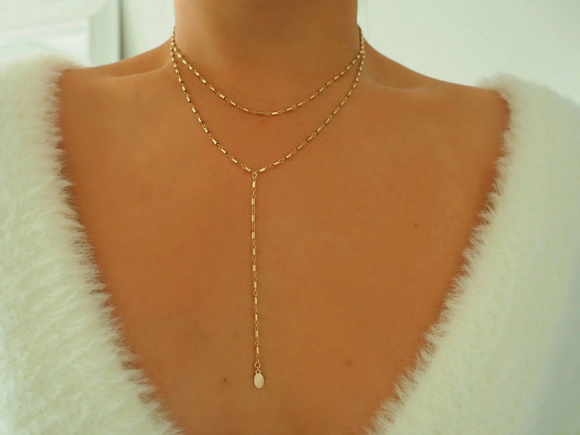 14k Gold Filled Bohemian Double Layer Lariat Y Necklace