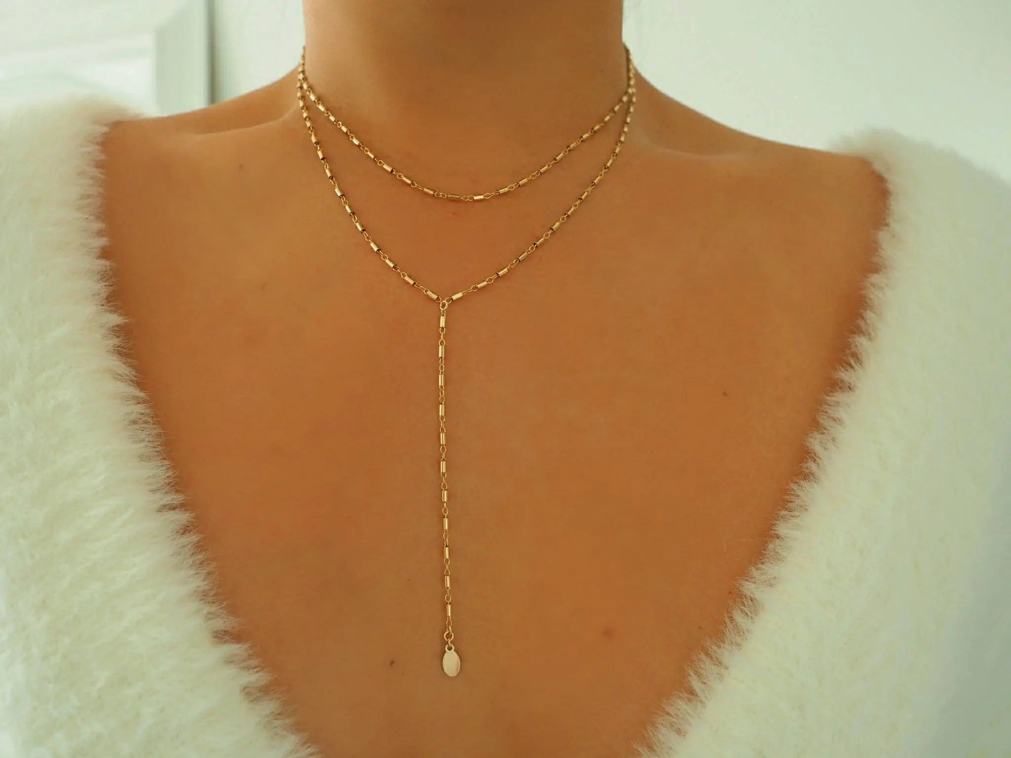14k Gold Filled Bohemian Double Layer Lariat Y Necklace