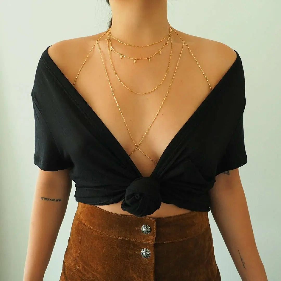 14k Gold Filled Bohemian Chain Bralette Halter Top Body Chain